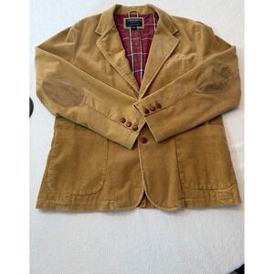 American Eagle Mens Corduroy Blazer Tan Elbow Patches Plaid Lined Jacket XL
